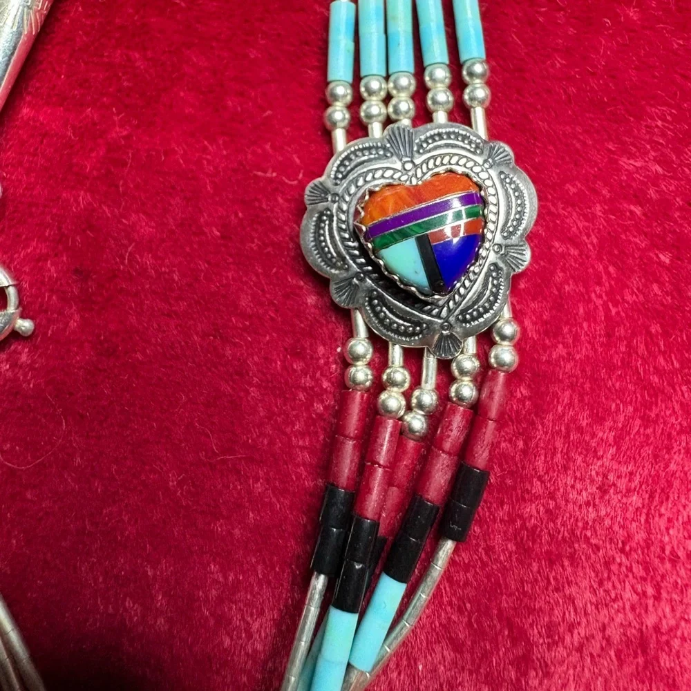Bracelet Southwestern Liquid Sterling Silver 5-Strand Turquoise Coral Lapis